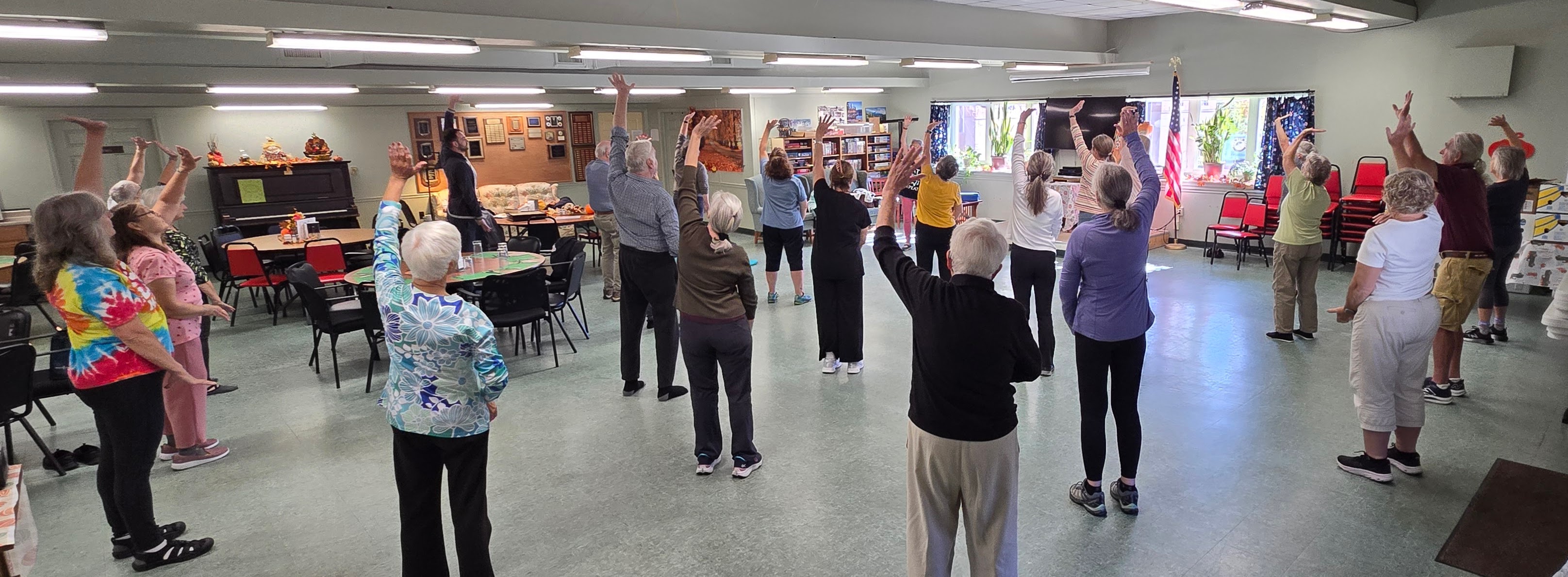 Senior citizens in an exercise class